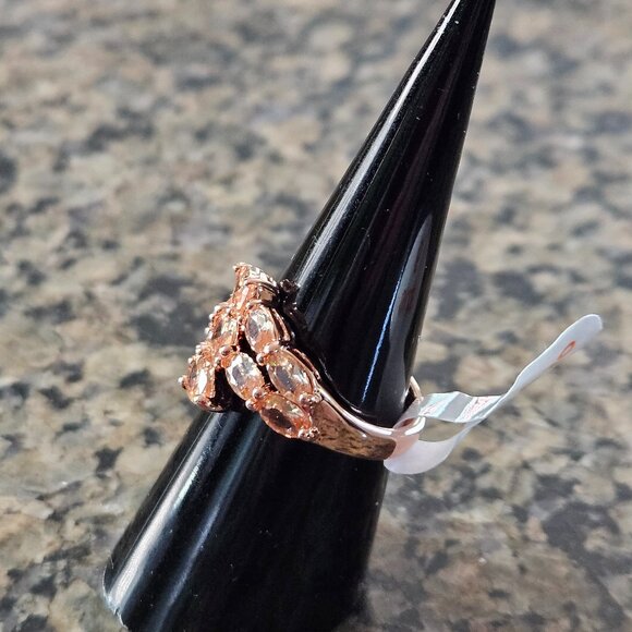 Bomb Party RBP7783 "Raise a Toast" Smokey Topaz Cubic Zirconia Rose Gold Sz 6 - Picture 4 of 5